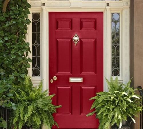 Red painted exterior door.