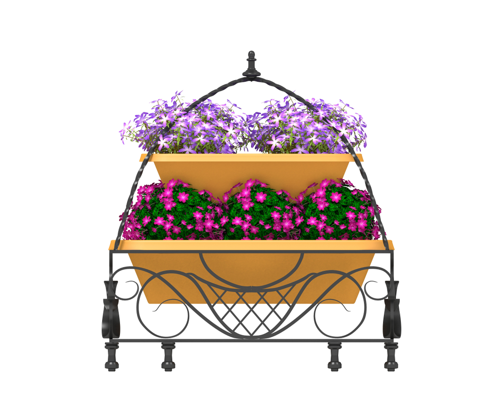 Macetero de forja grande lacado en negro con formas curvas