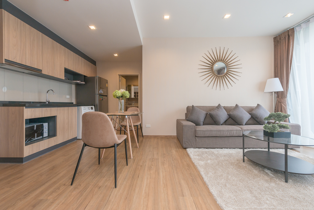 Salón-cocina minimalista.