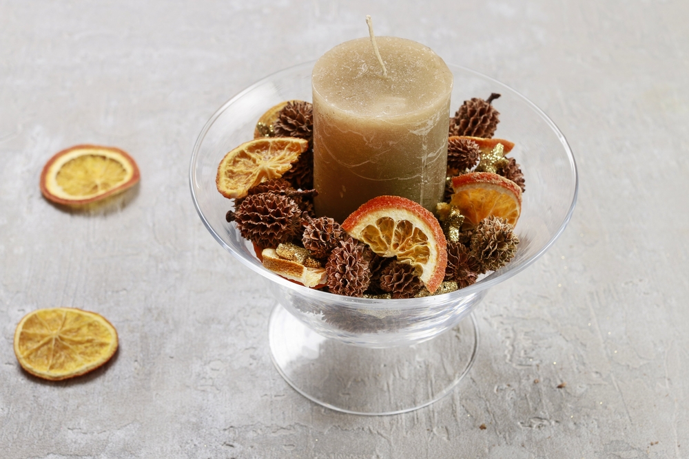 portavelas de vidrio con temática otoñal