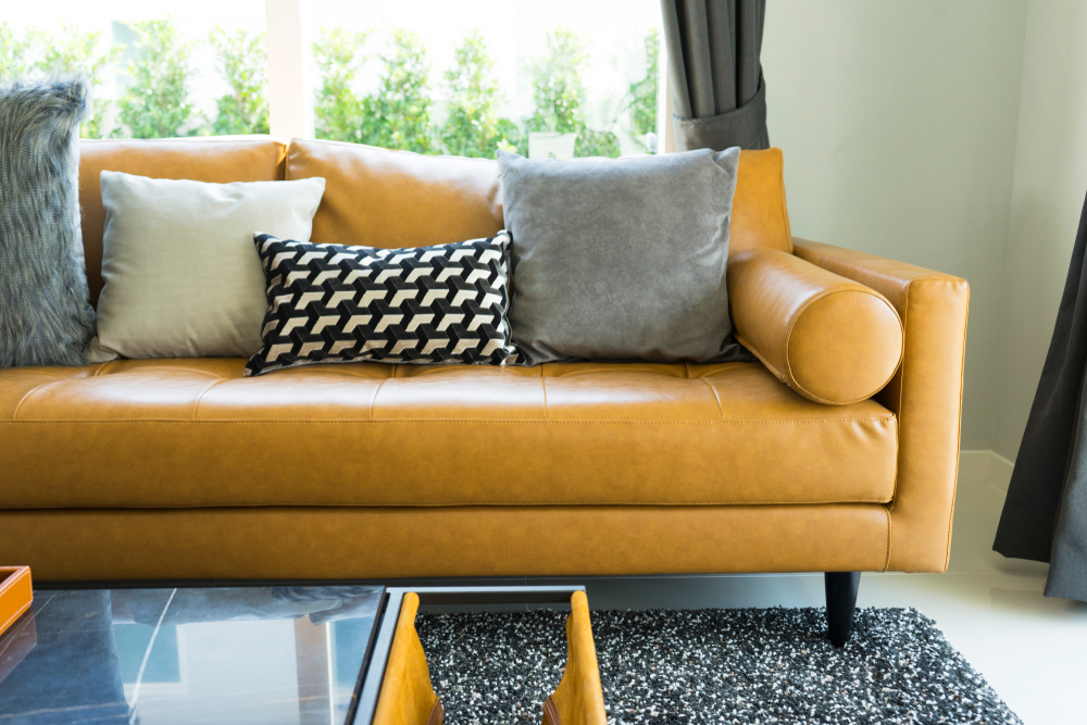 A mustard yellow sofa.