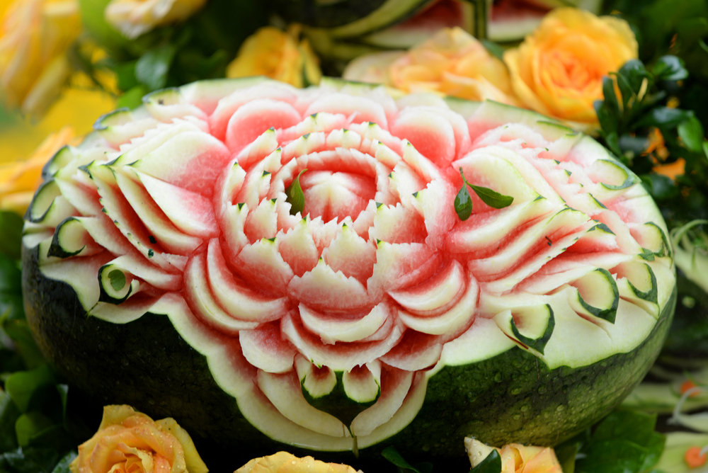 Sandia tallada, arte mukimono.