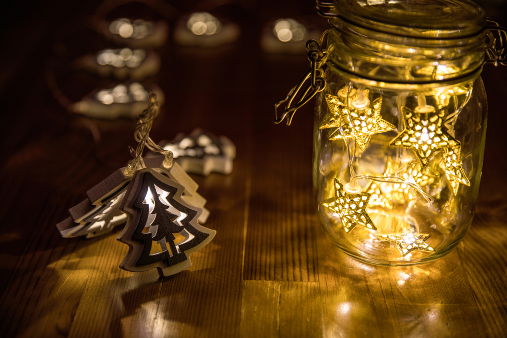 Frasco con luces de estrella.