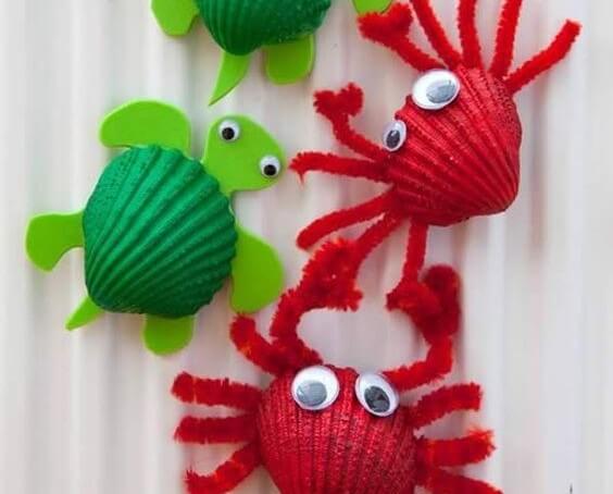 Animales hechos con conchas.