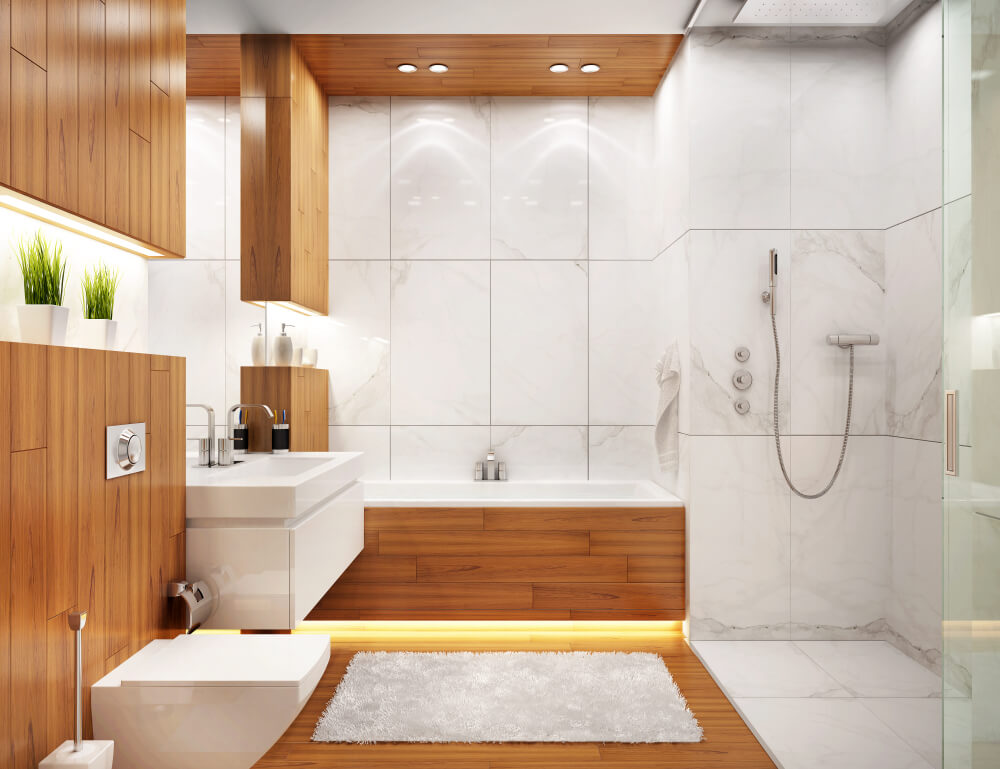 Baño moderno de madera.