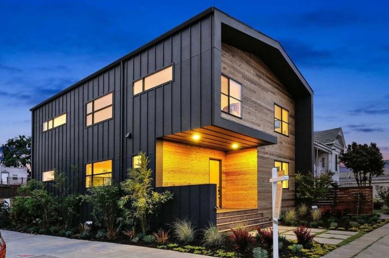 Fachada de madera y metal.