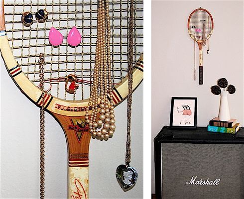 Tennis racket jewelry organizer.