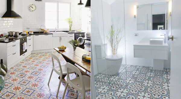 Suelo vinílico en baño y cocina.