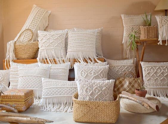 Macramé cushions.