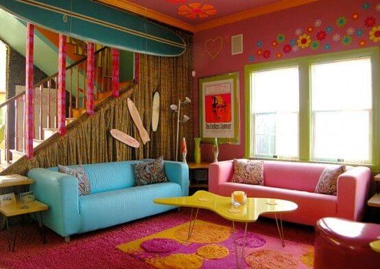 Decoración hippie en los años sesenta.