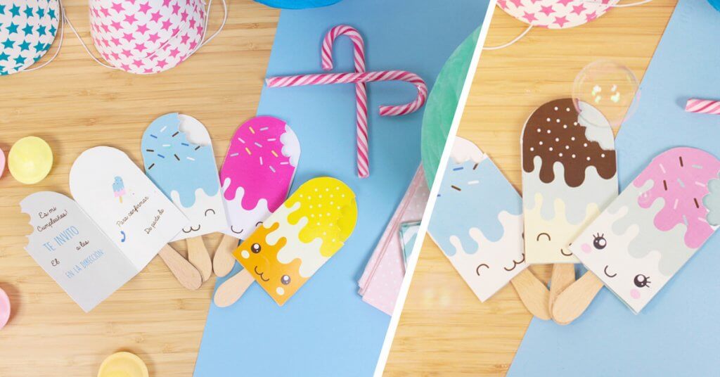 Invitación de cumpleaños con forma de helado.