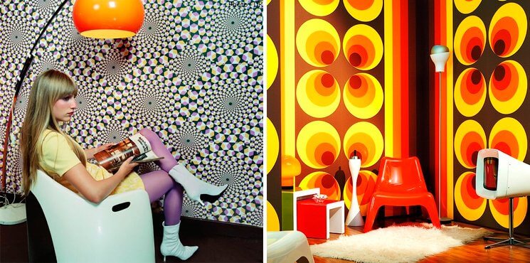 Papeles de pared con motivos geométricos.