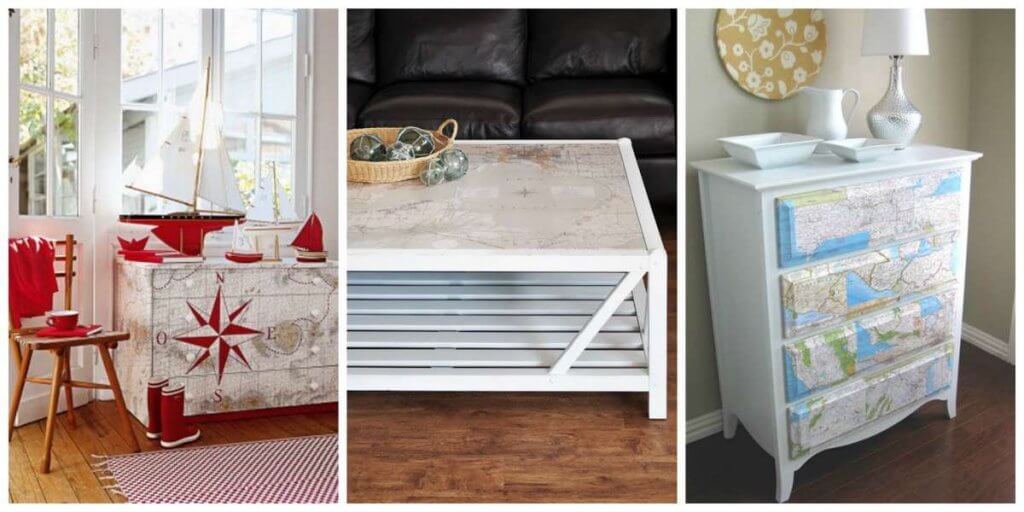 Muebles tapizados con mapas.