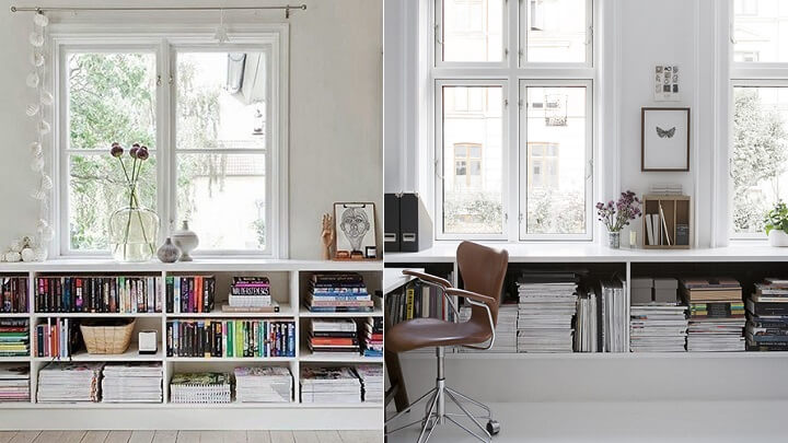 Estantería bajo ventana.