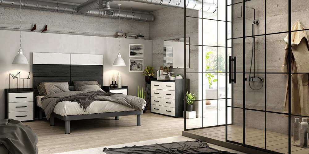 Dormitorio de piedra y mármol.