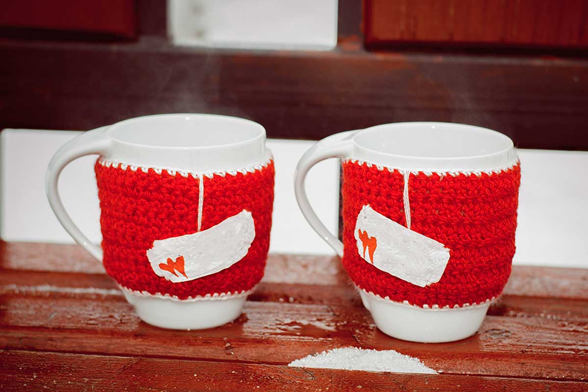 Pocillos con fundas de punto.