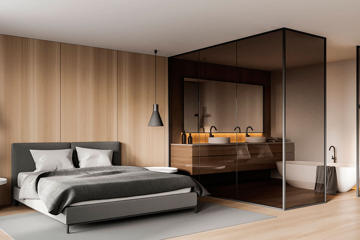 Have an open bedroom attached to the bathroom.