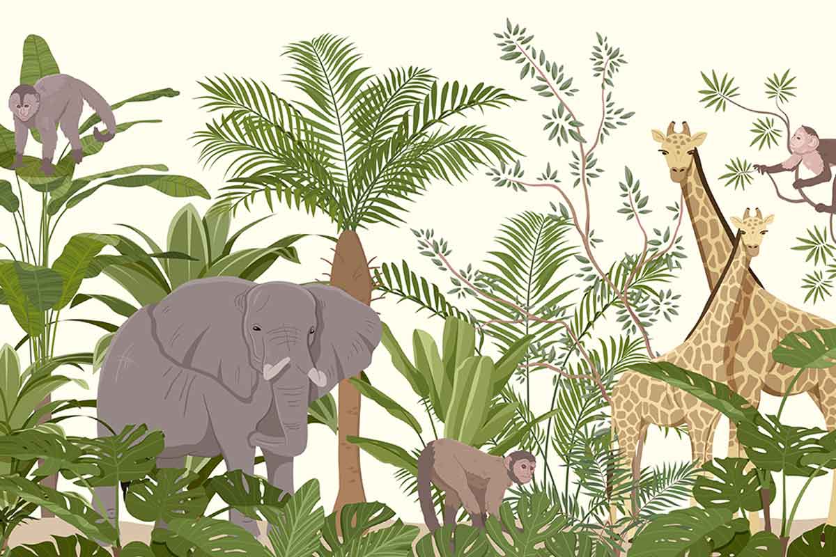 Modieuze jungle muurschildering