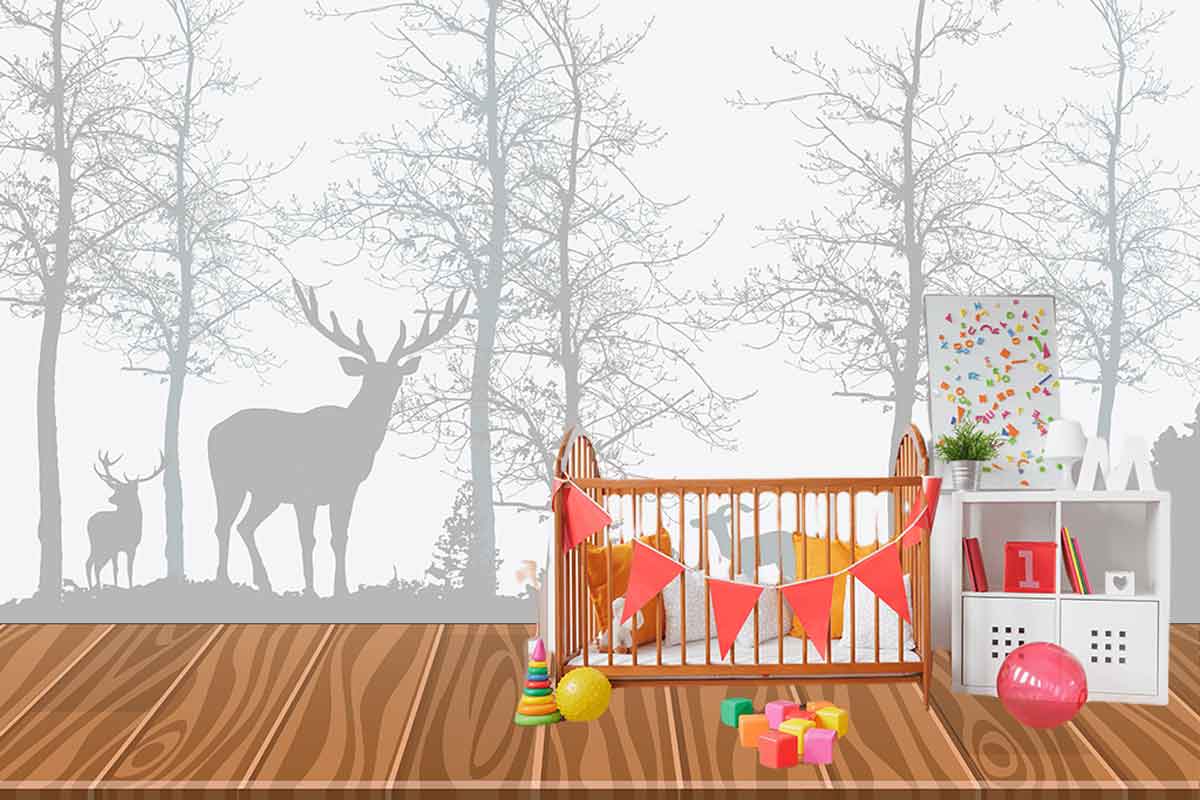 muurschildering van een bos voor rust