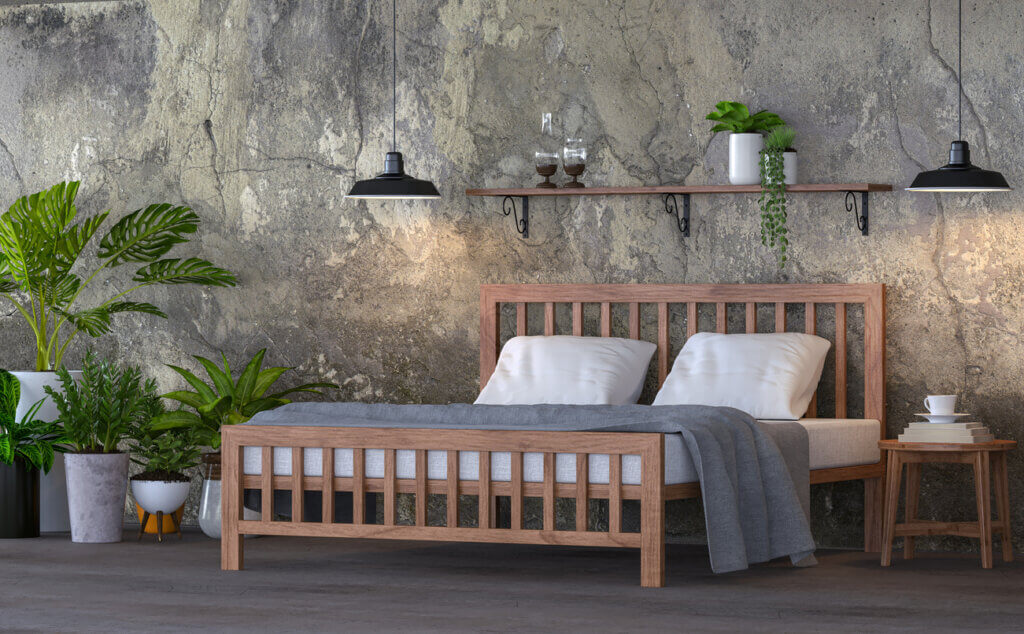 You can use polished cement to renovate intimate spaces like the bedroom.